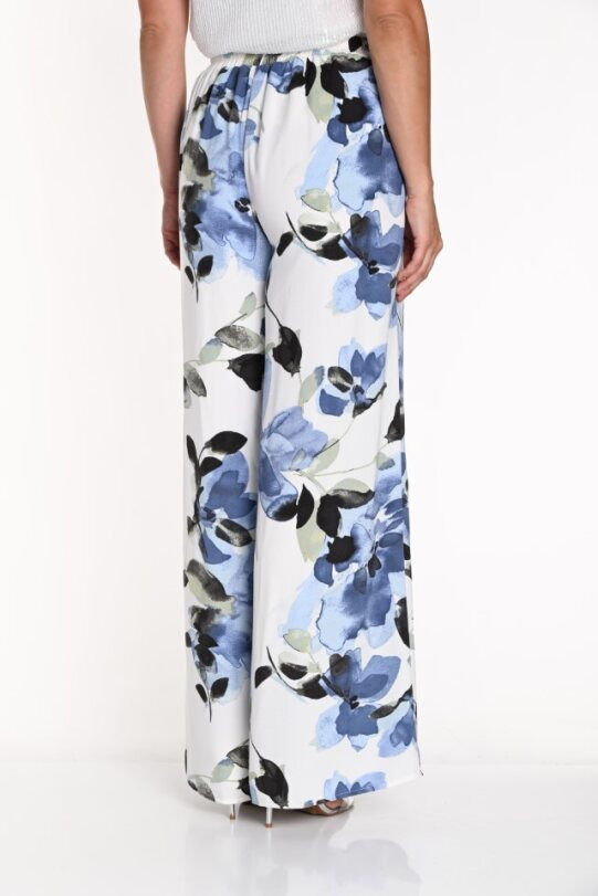 Miniature : Palazzo fleuri bleu et vert sur  fond blanc cassé vue de dos