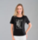 Chandail noir imprimé d'un papillon avec strass doré noir  et argent vue de face.