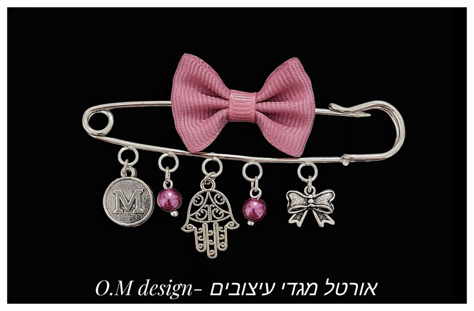 פפיון ורוד עתיק בסיס כסוף חמסה תחרה