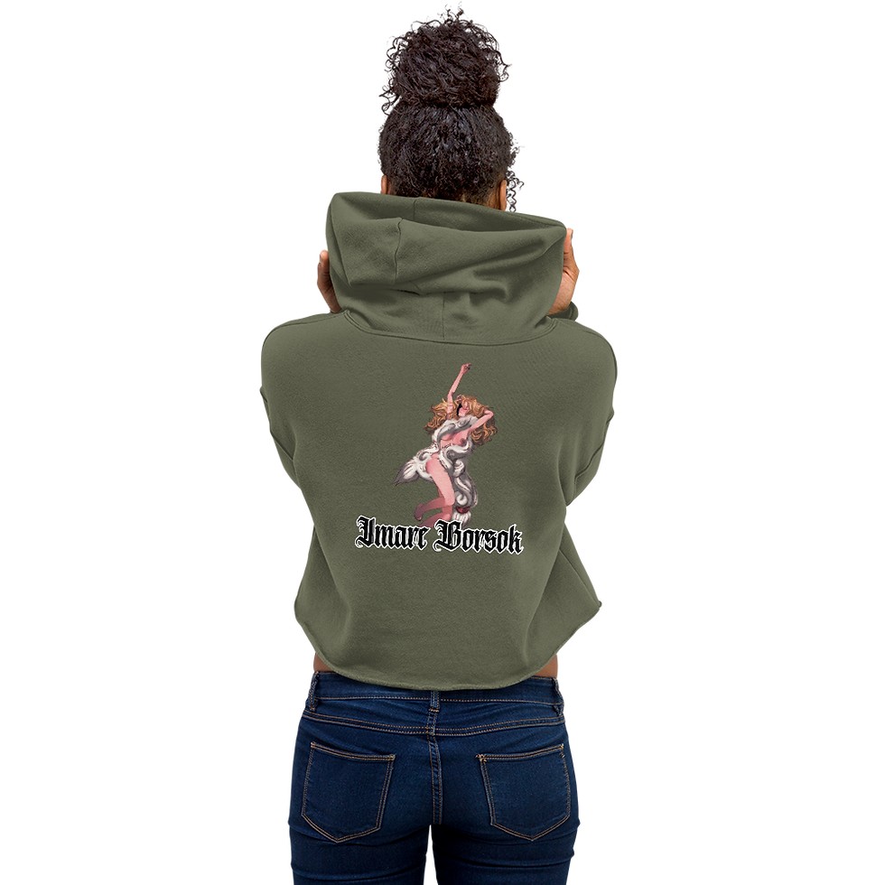 Miniature : Woman wearing olive green hoodie, back view, 