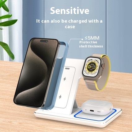 Thumbnail: 3 In 1 LED Fast Wireless Charger Stand Foldable Charging Station