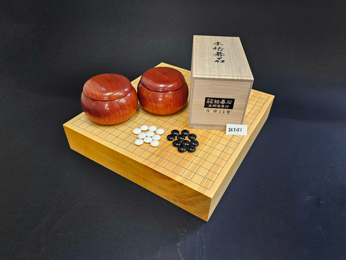 碁盤 碁石セット 蛤 那智黒 35号 SET151】日向産本榧 (木裏) 一