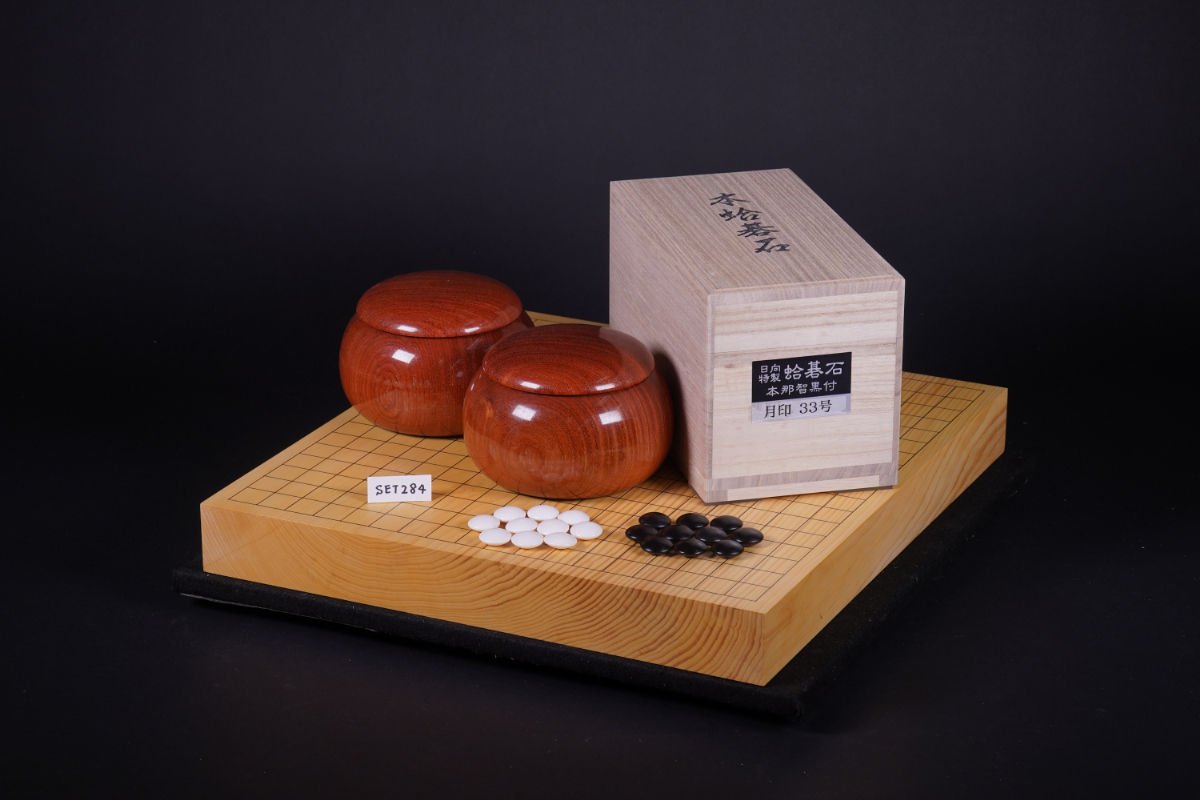 【SET284】九州产本榧 (木里) 独木 桌上棋盘套组(月印33号、花梨棋笥)