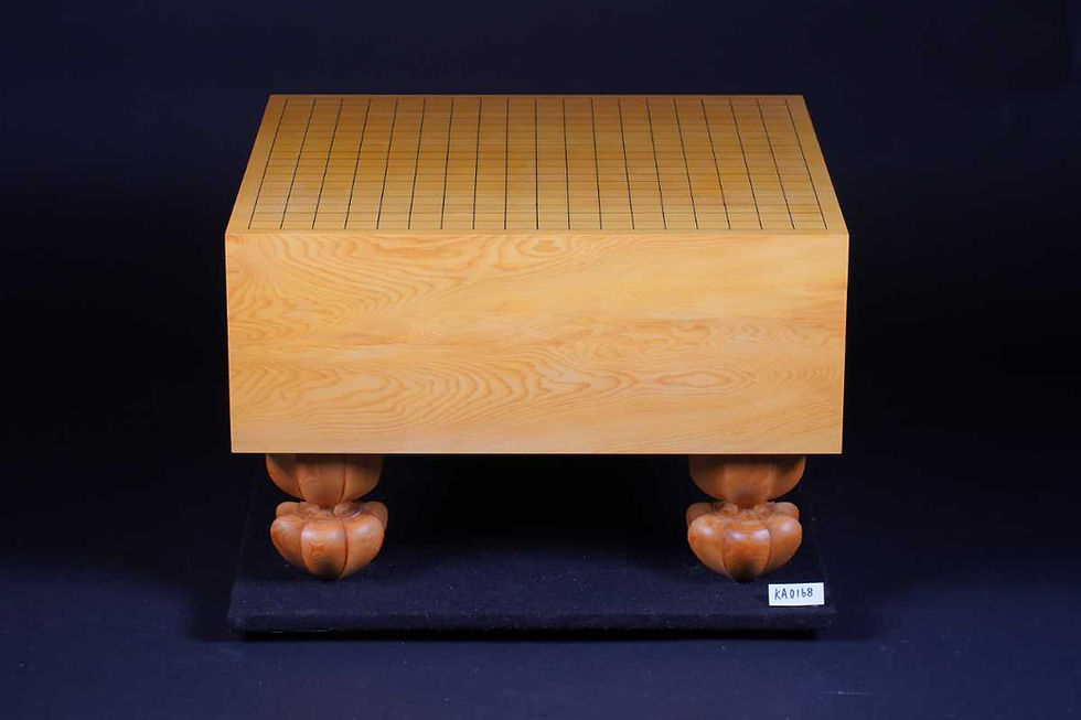 Thumbnail: 【SET293】Hyuga Hon-Kaya, Itame (Flat-sawn Grain), Kiura, Go Board with Legs Set(Snow Grade, Size 34, Kokutan (Ebony))