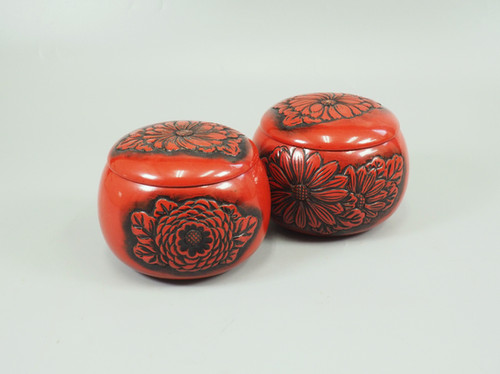 鎌倉彫　漆塗り碁笥2個セット　碁石付き 鎌倉彫 | 日向碁盤碁石