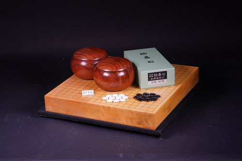SET310】日向産本榧 木裏 一枚盤 卓上碁盤セット（月印30号、花梨特大