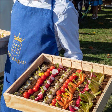Bouchées cocktail lors d'un mariage au Château de Castelneau, dans l'Entre-deux-Mers, à mi-chemin entre Bordeaux et Saint-Emilion.