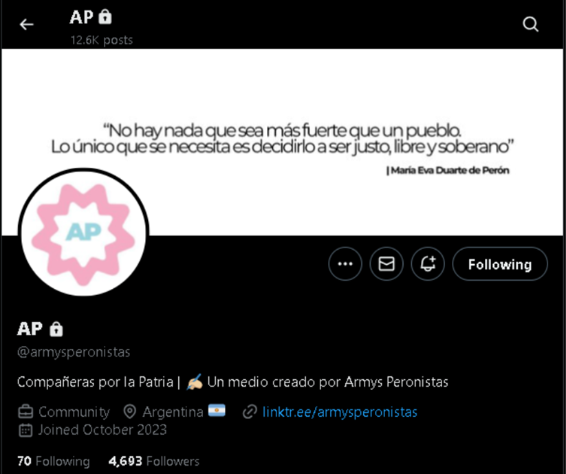 Cuenta de X (Twitter) de Armys Peronistas.