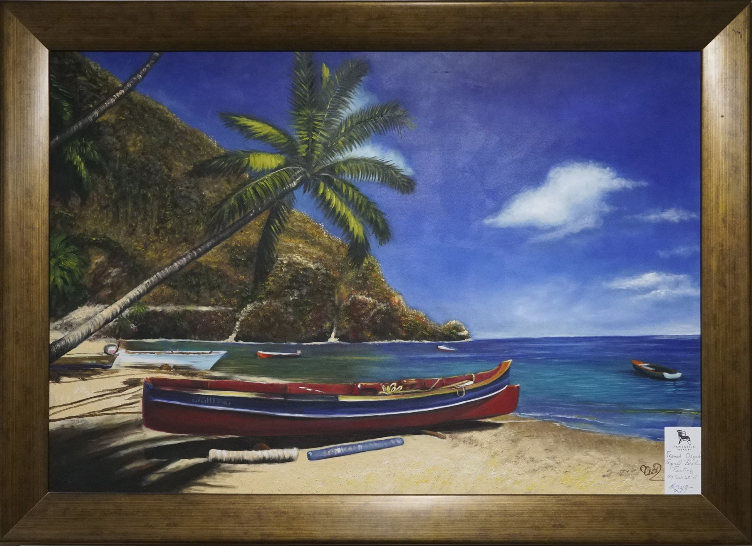 Framed Original Tropical Beach Painting 40" x 28" $249.00