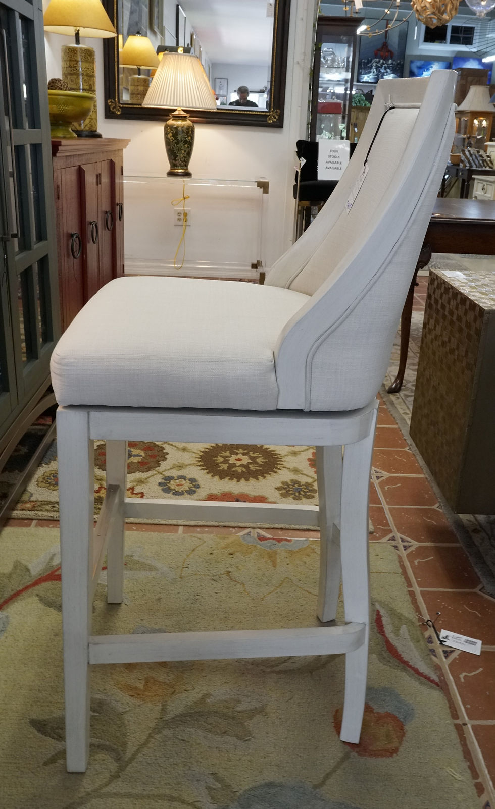 Thumbnail: Set of 4 Swivel Bar Stools- Cream w/ Wood Frame (one shown) $599.99