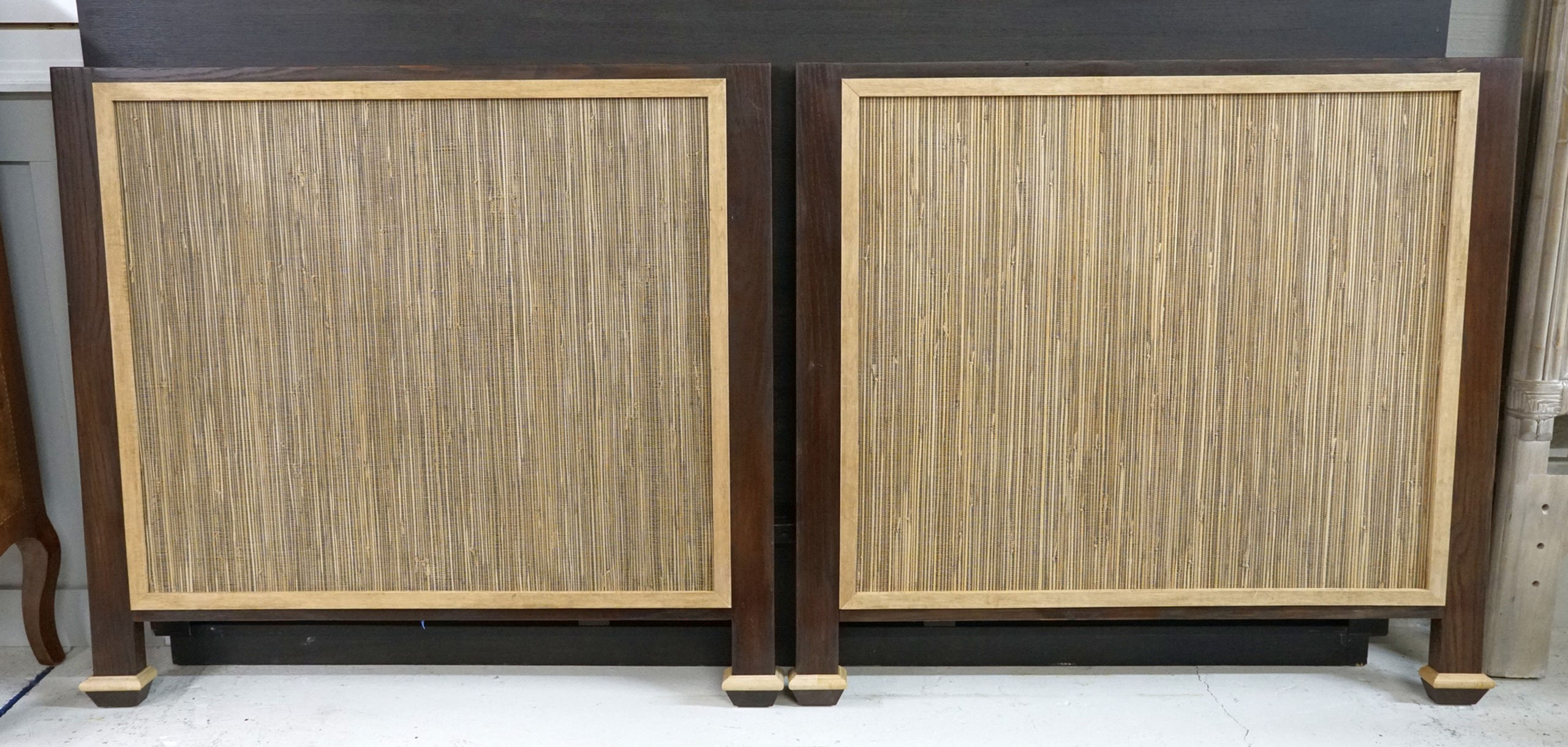 Pair of Grasscloth & Mahogany Twin Headboards $399.00