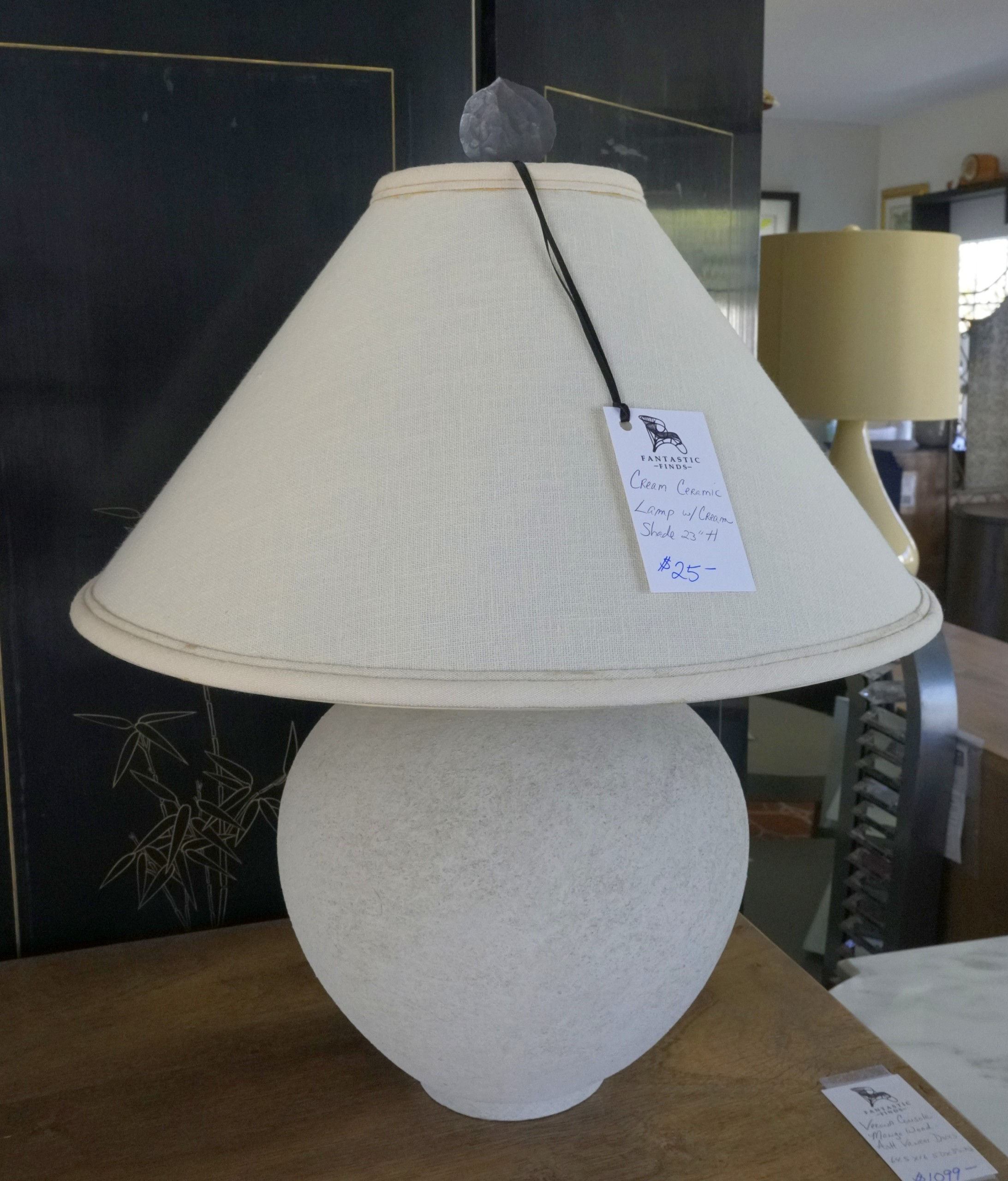 Cream Ceramic Lamp w/ Cream Shade 23"H $25.00