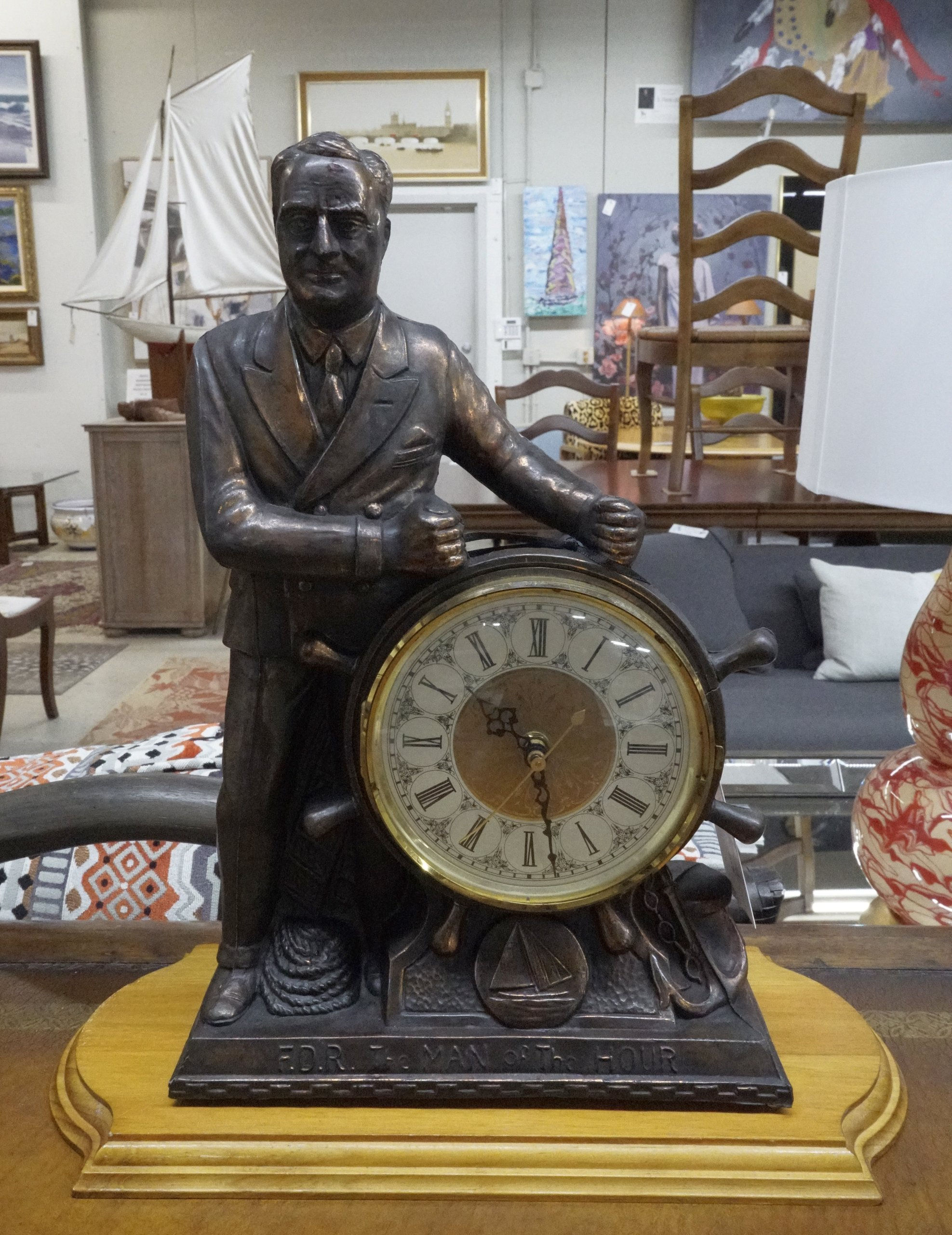 Vintage Ships Wheel Quartz Clock- "FDR Man of the Hour" $195.00