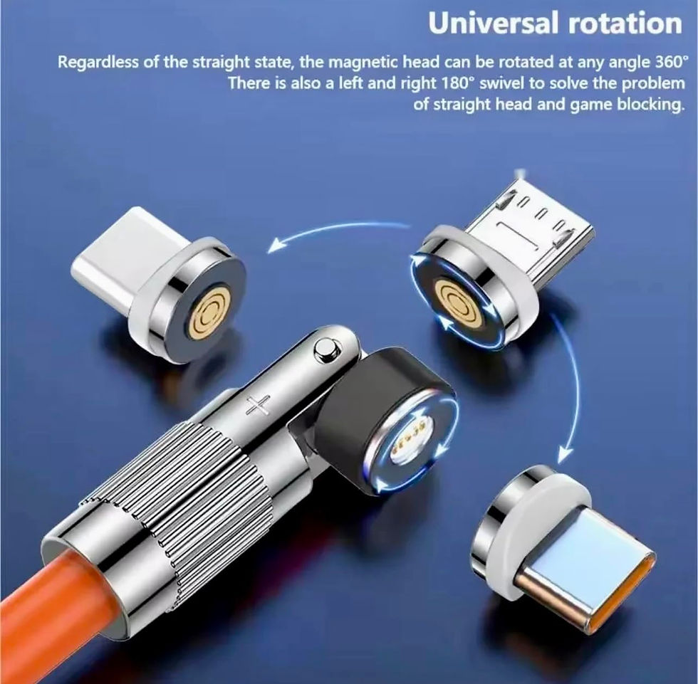 Thumbnail: 540° Magnetic USB Cable - 3-in-1, LED, 120W Fast Charge, 6.5ft Black