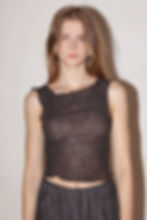 dark brown sheer bateau neckline top