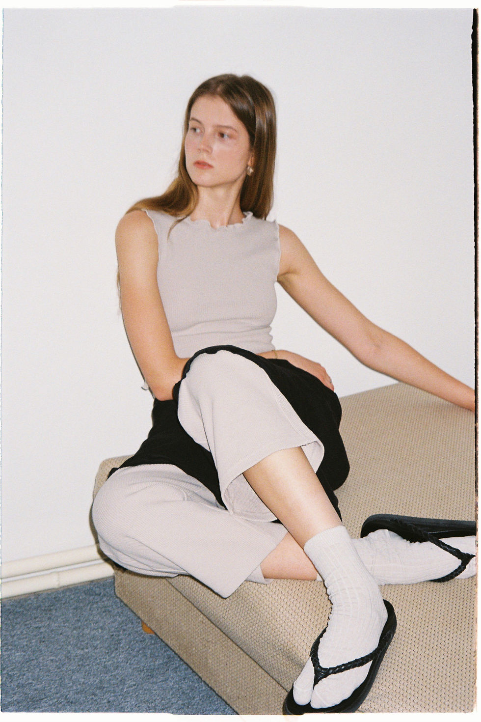 Thumbnail: Cropped pants made in knitted cotton jersey, in sand colour