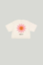 cropped white organic cotton t-shirt with mide-century sun print