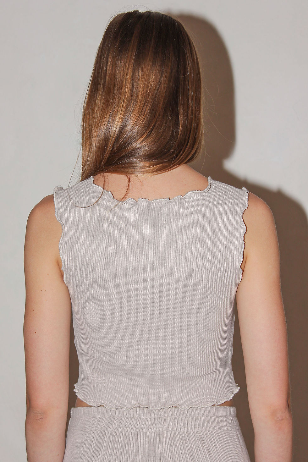 Thumbnail: Bateau neckline top made in knitted cotton jersey, in sand colour