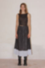 Layered sheer cotton midi skirt brown with stripes