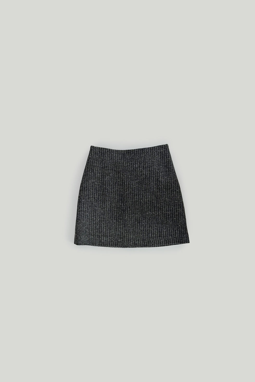 black wool mini skirt with vertical stripes