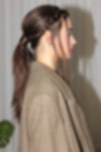 MACCU Gabi jacket is an oversized wool suit jacket with real horn buttons.