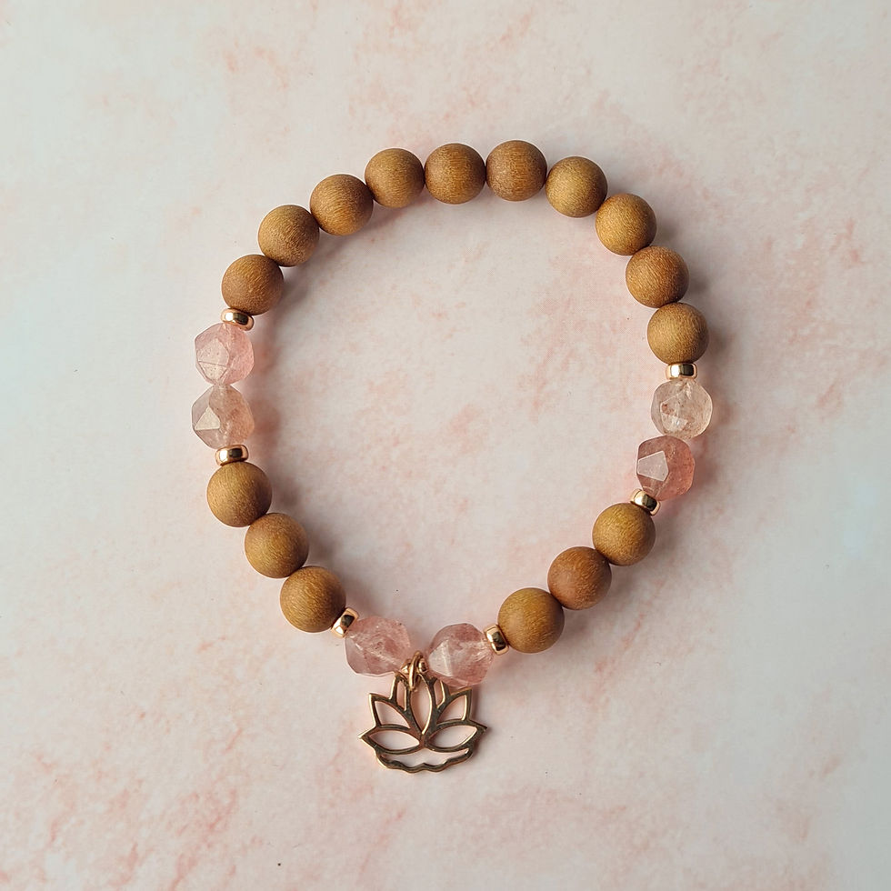 Thumbnail: Sandalwood & Strawberry Quartz Lotus Charm Diffuser Bracelet