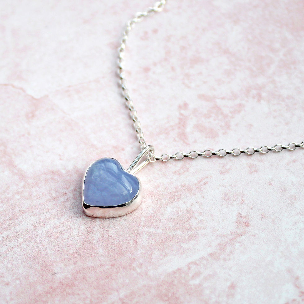 Thumbnail: Blue Lace Agate Heart Sterling Silver Necklace
