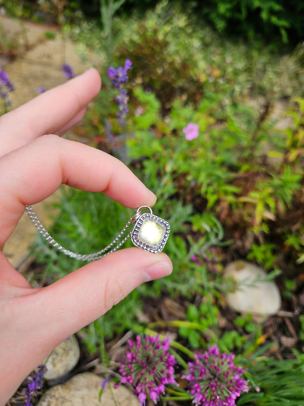 Thumbnail: Mother of Pearl Square Sterling Silver Necklace