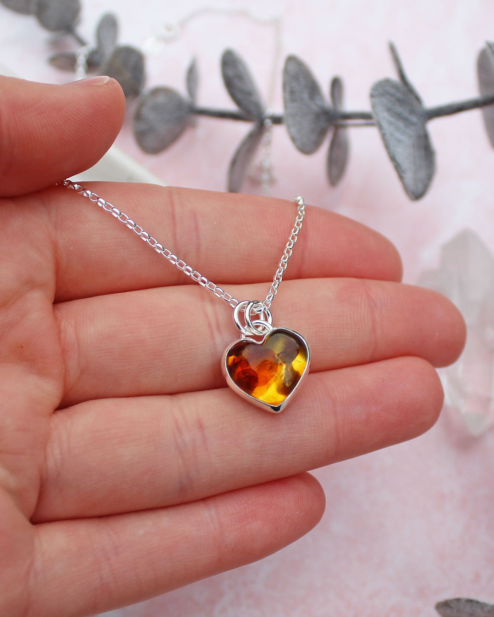 Thumbnail: Amber Heart Sterling Silver Necklace
