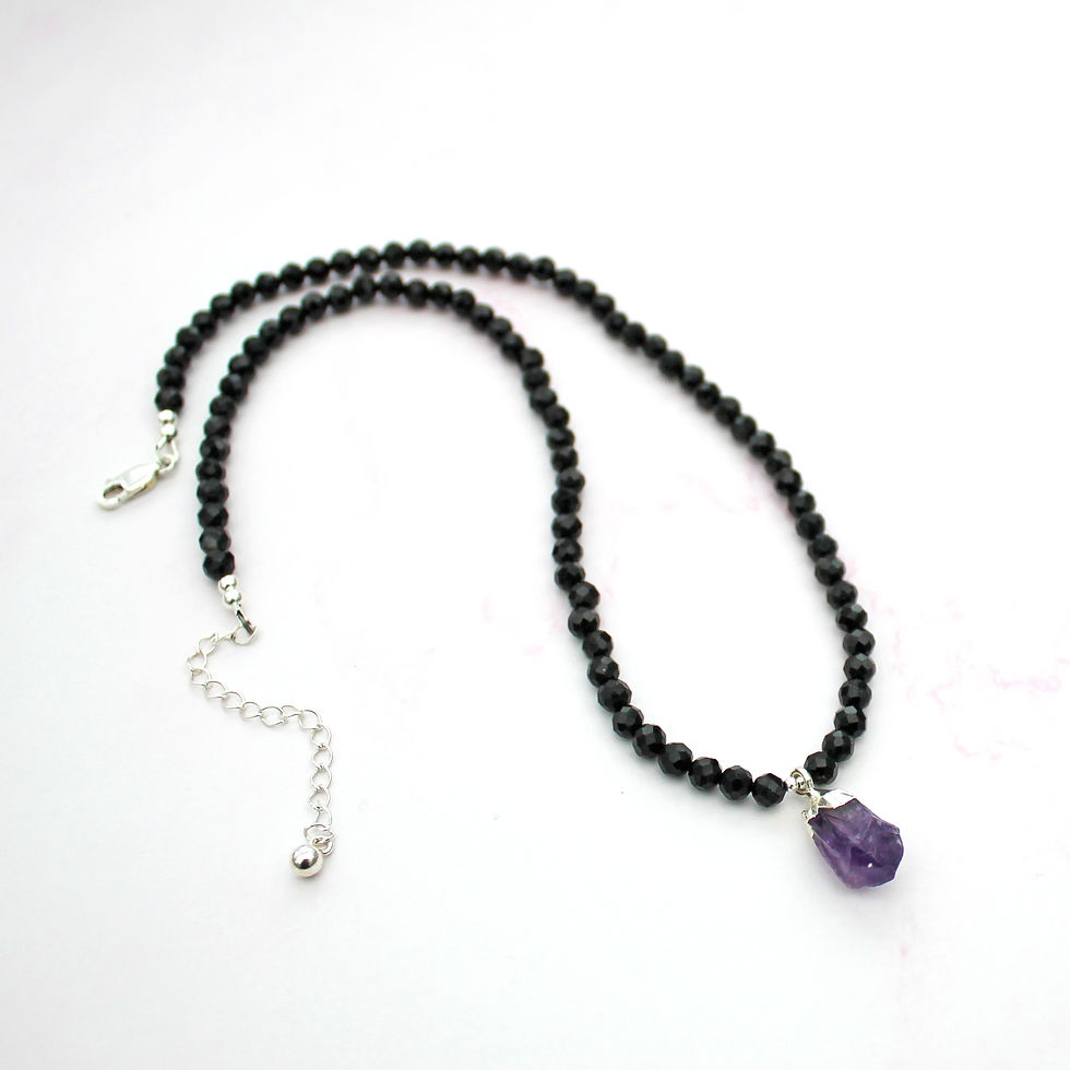 Thumbnail: Black Tourmaline Raw Amethyst Pendant Necklace