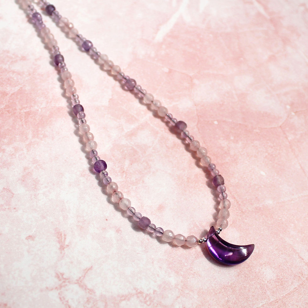 Thumbnail: Rose Quartz and Amethyst Moon Goddess Necklace with Amethyst Moon