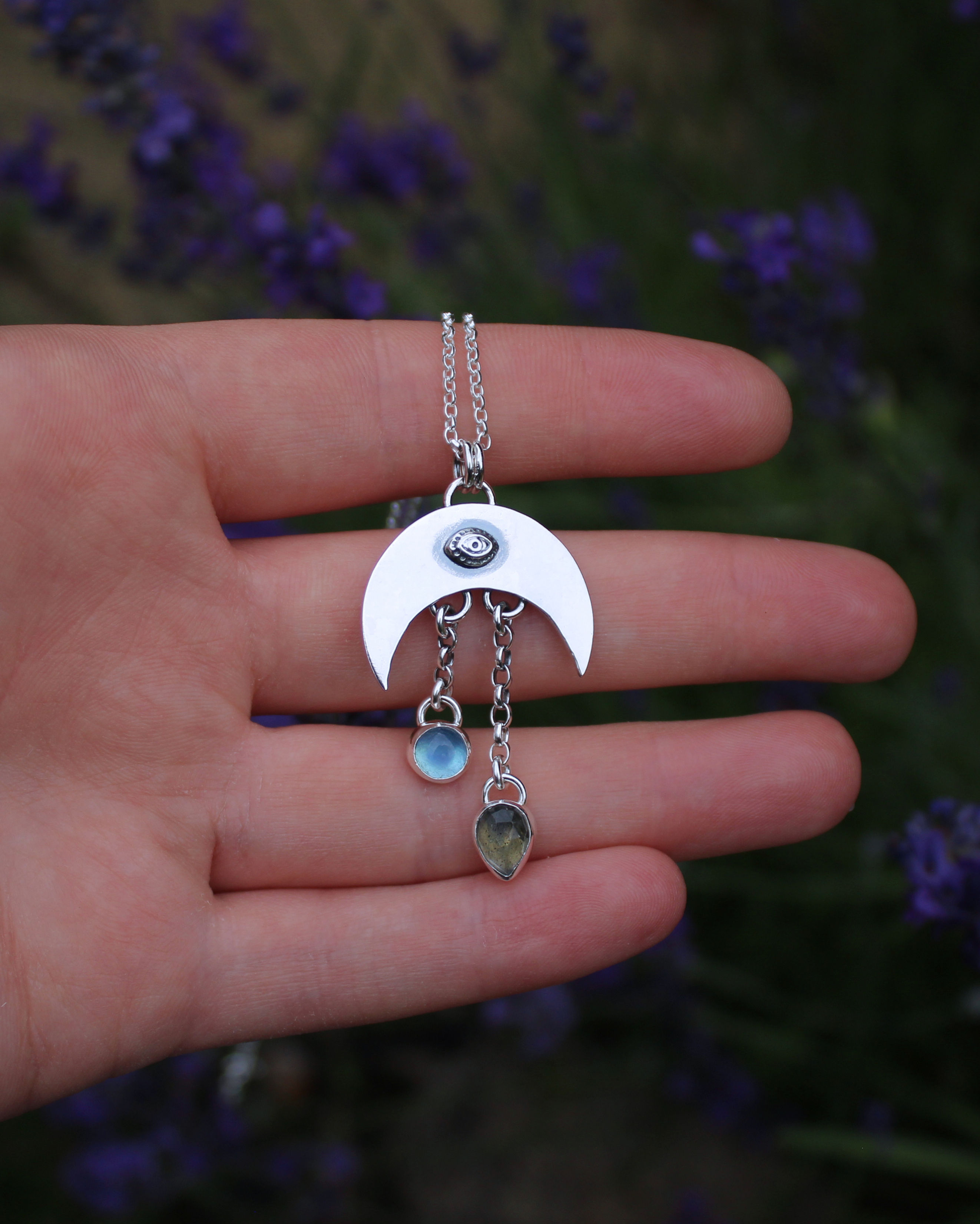 "Eye of The Moon" Labradorite & Aquamarine Sterling Silver Necklace