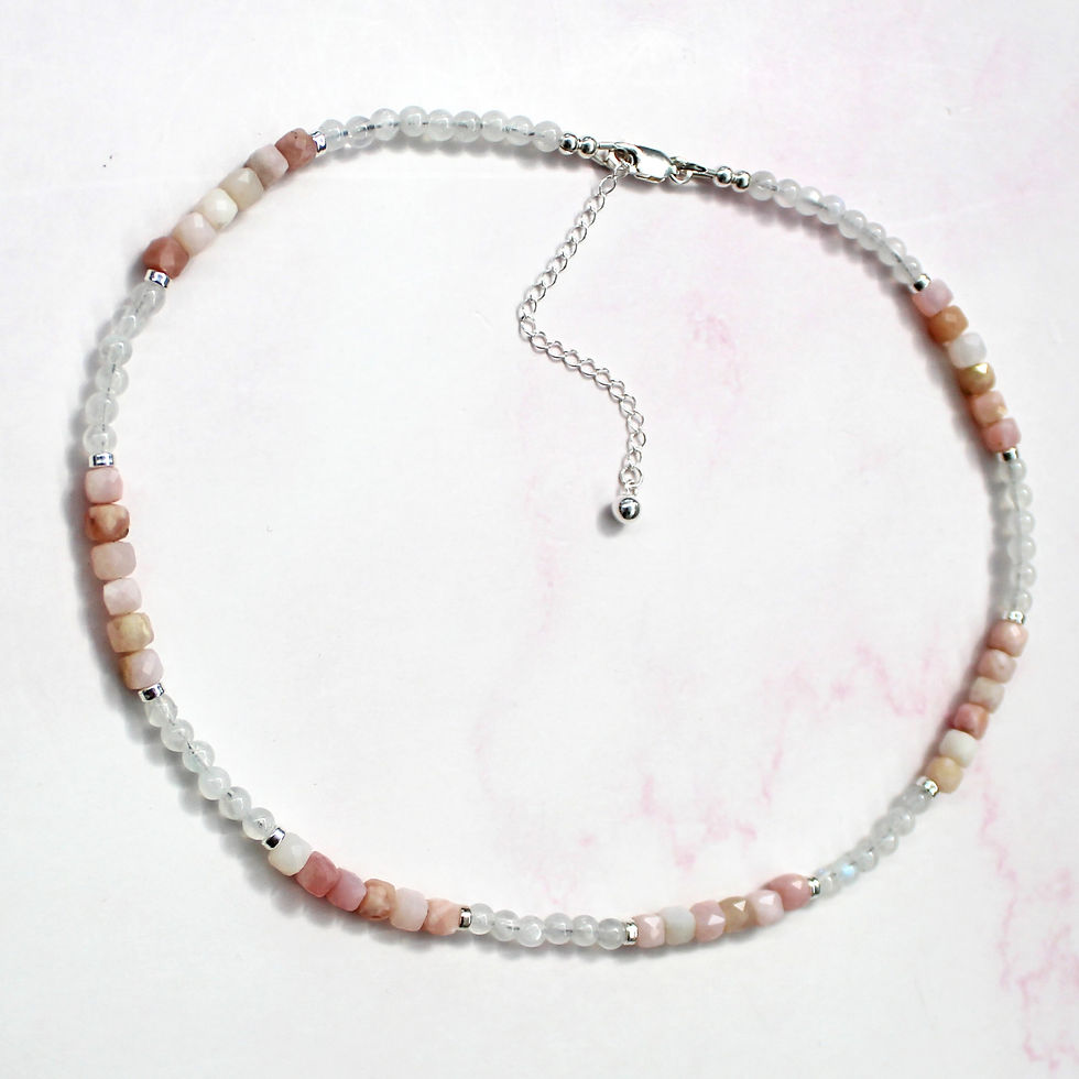 Thumbnail: Rainbow Moonstone & Pink Opal Choker Necklace