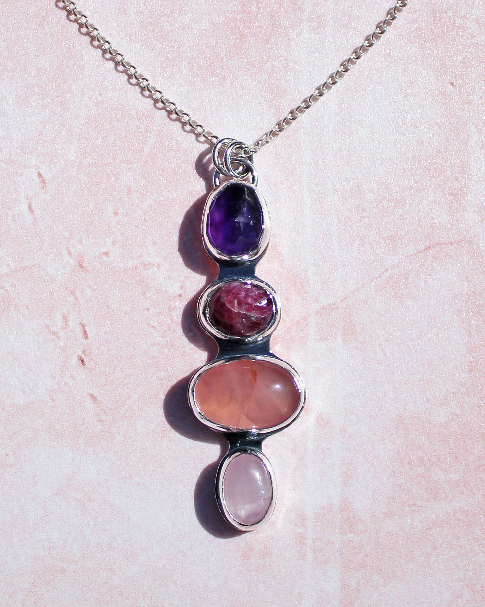 Thumbnail: Pink Ombre Crystal Sterling Silver Necklace