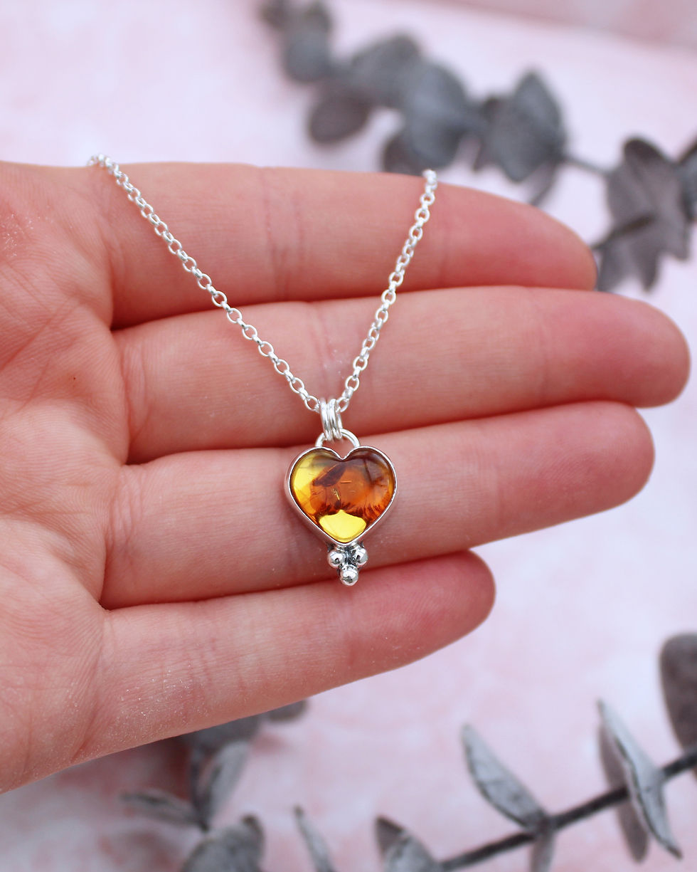 Thumbnail: Amber Heart 2 Sterling Silver Necklace