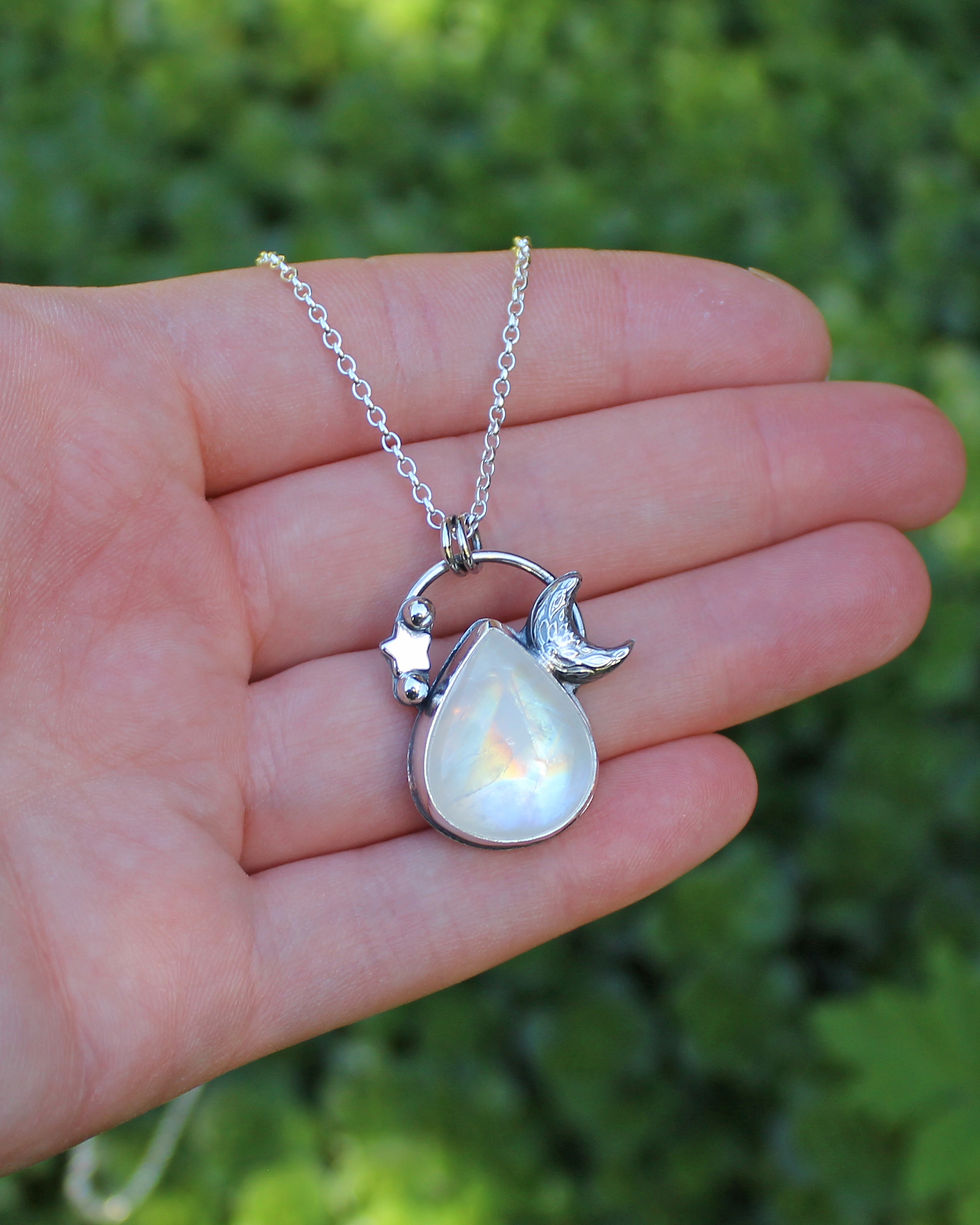 Thumbnail: Celestial Moonstone Teardrop Sterling Silver Necklace