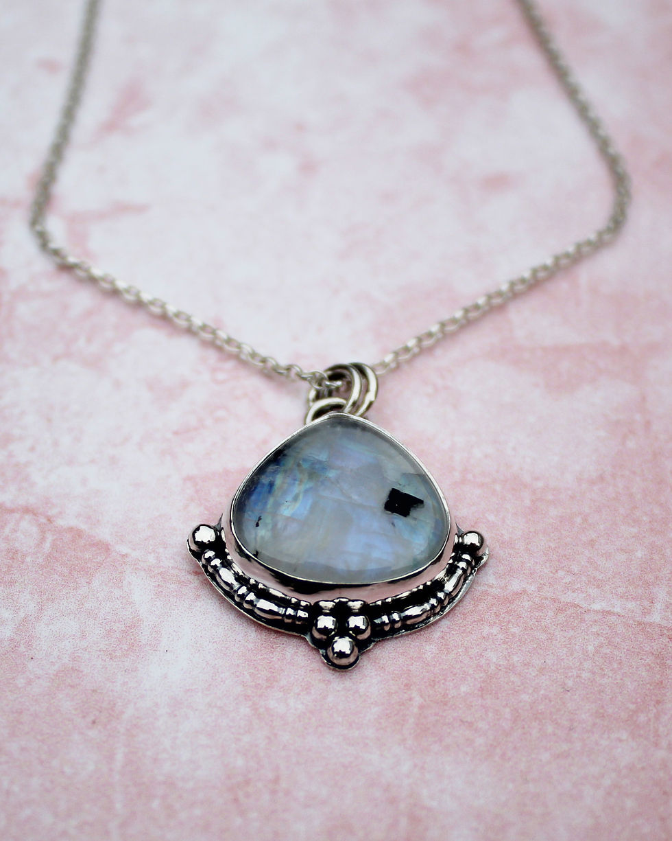 Thumbnail: "Moonstone Eclipse" Sterling Silver Necklace