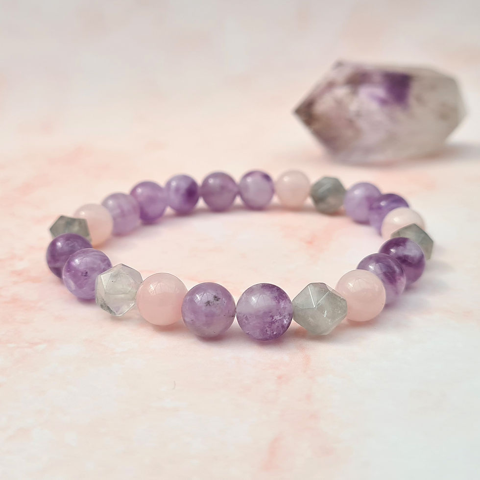 Thumbnail: Lavender Amethyst, Rose and Grey Quartz Bracelet