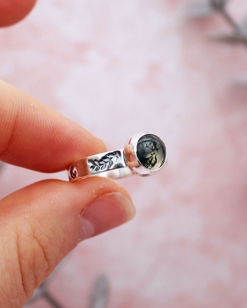 Thumbnail: Moss Agate Sterling Silver Ring "Made To Order"