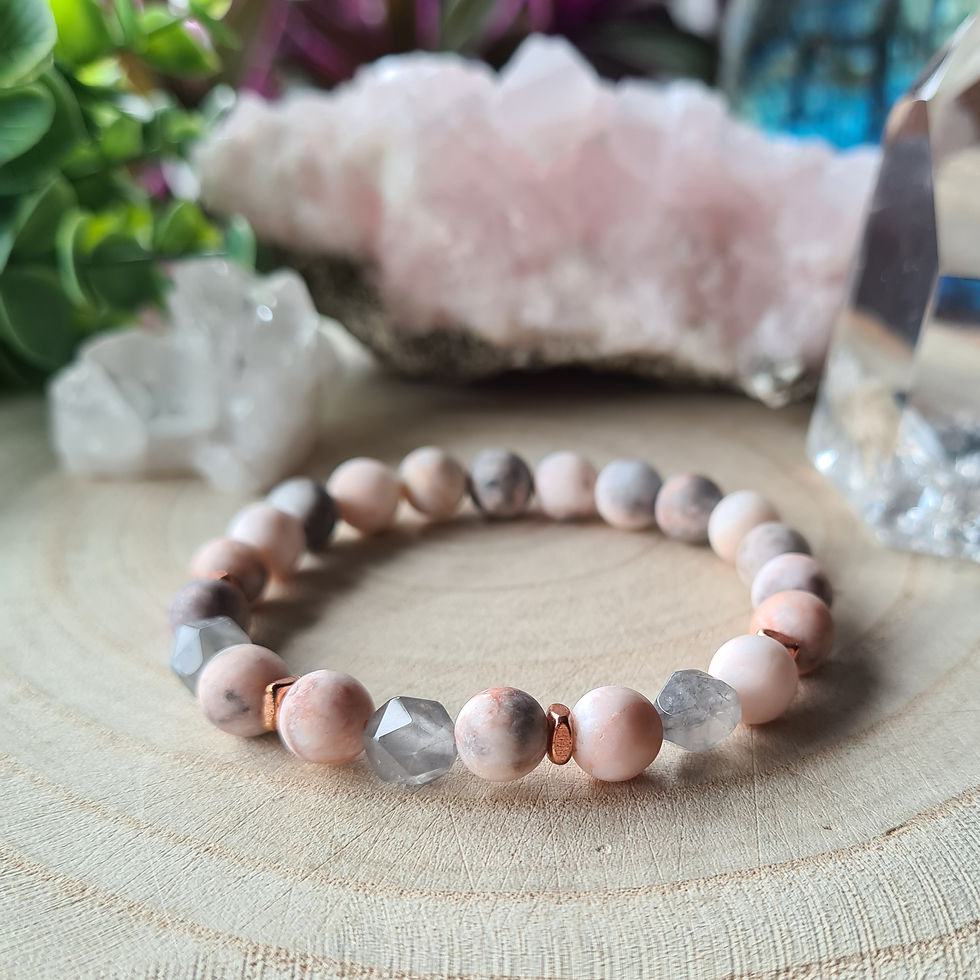 Thumbnail: Pink Zebra Jasper & Grey Quartz Bracelet