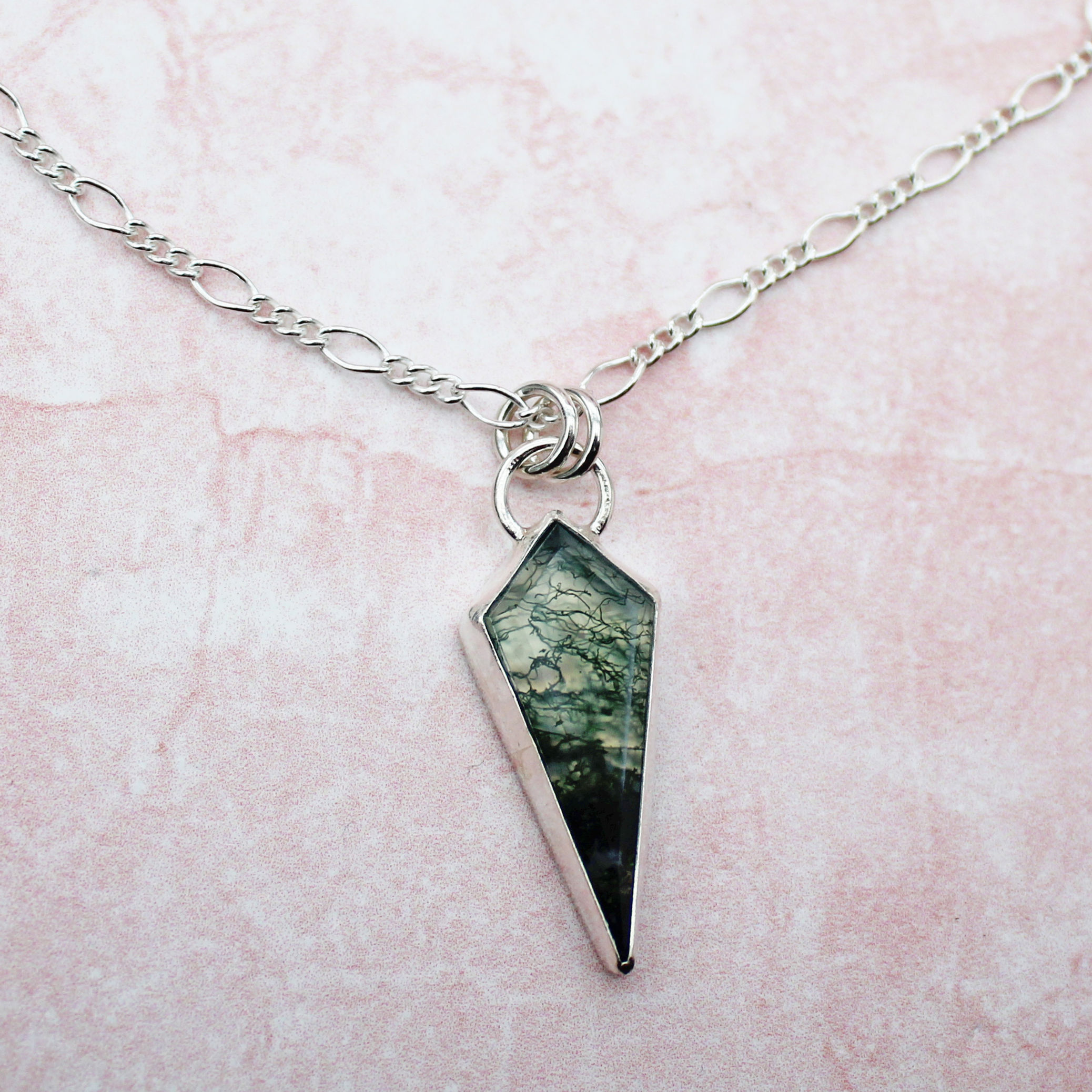 Moss Agate Kite Sterling Silver Necklace "Made To Order"