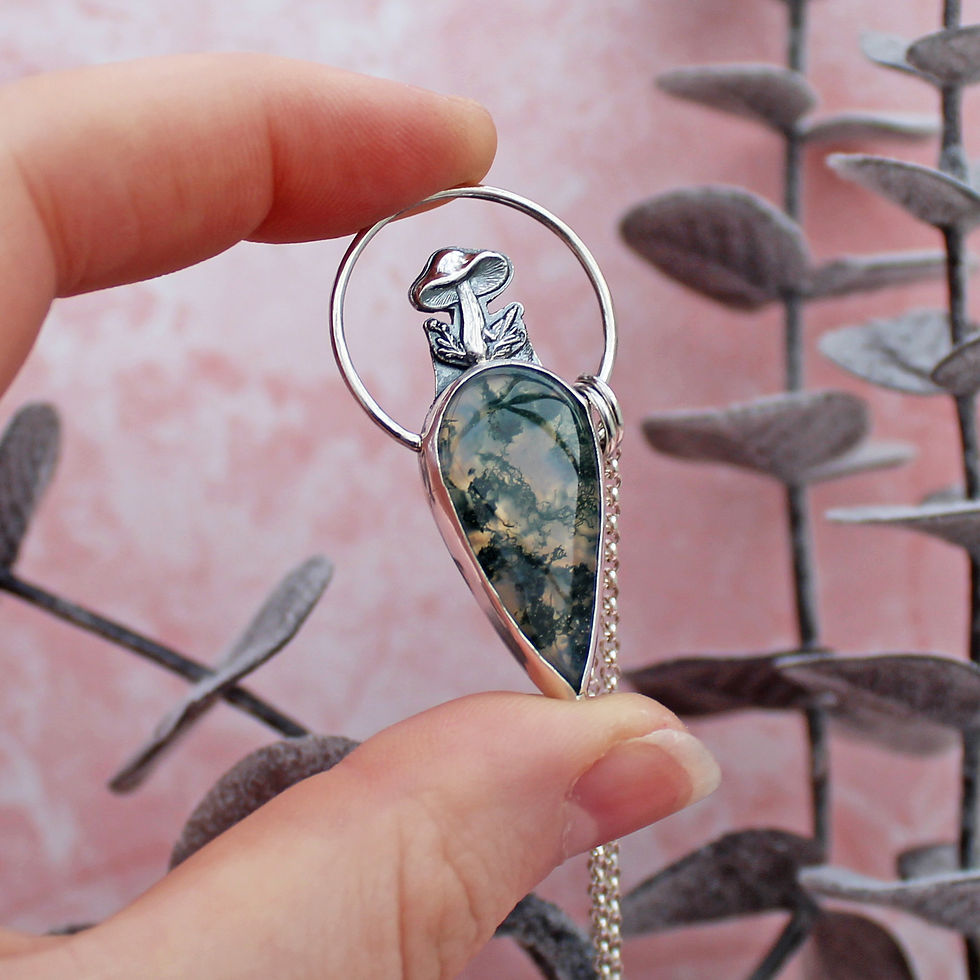Thumbnail: Moss Agate Mushroom Sterling Silver Necklace