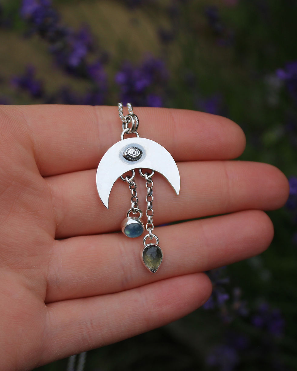 Thumbnail: "Eye of The Moon" Labradorite & Aquamarine Sterling Silver Necklace