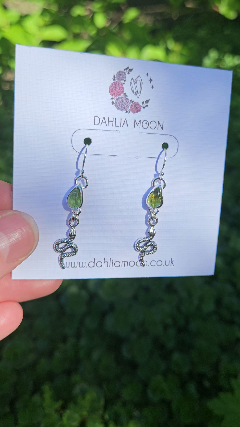 Thumbnail: Green Tourmaline Snake Sterling Silver Earrings