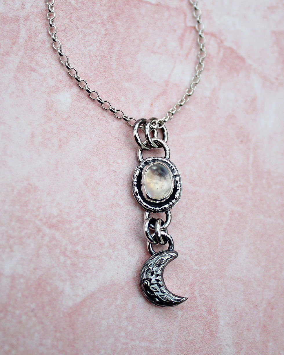Thumbnail: Moonstone Moon Drop Sterling Silver Necklace