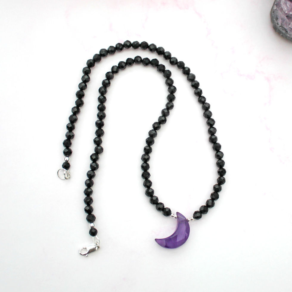 Thumbnail: Black Tourmaline Moon Goddess Necklace with Amethyst Moon