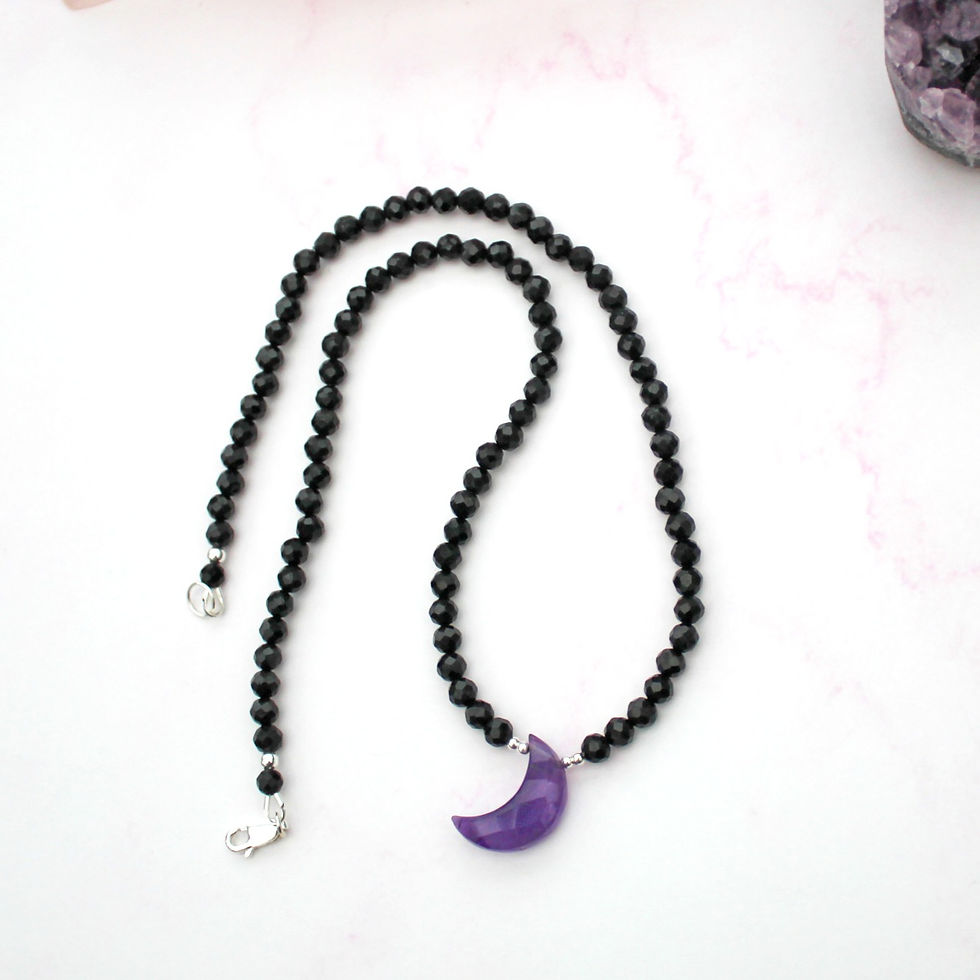Thumbnail: Black Tourmaline Moon Goddess Necklace with Amethyst Moon