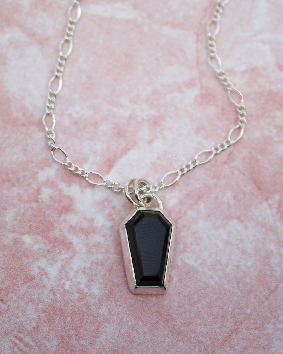 Thumbnail: Black Onyx Coffin Sterling Silver Necklace