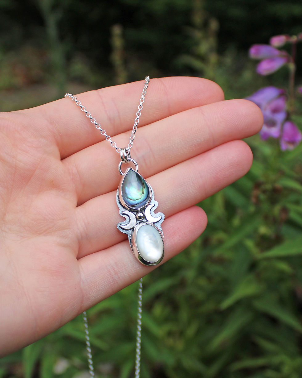Thumbnail: Abalone and Mother of Pearl Sterling Silver Necklace