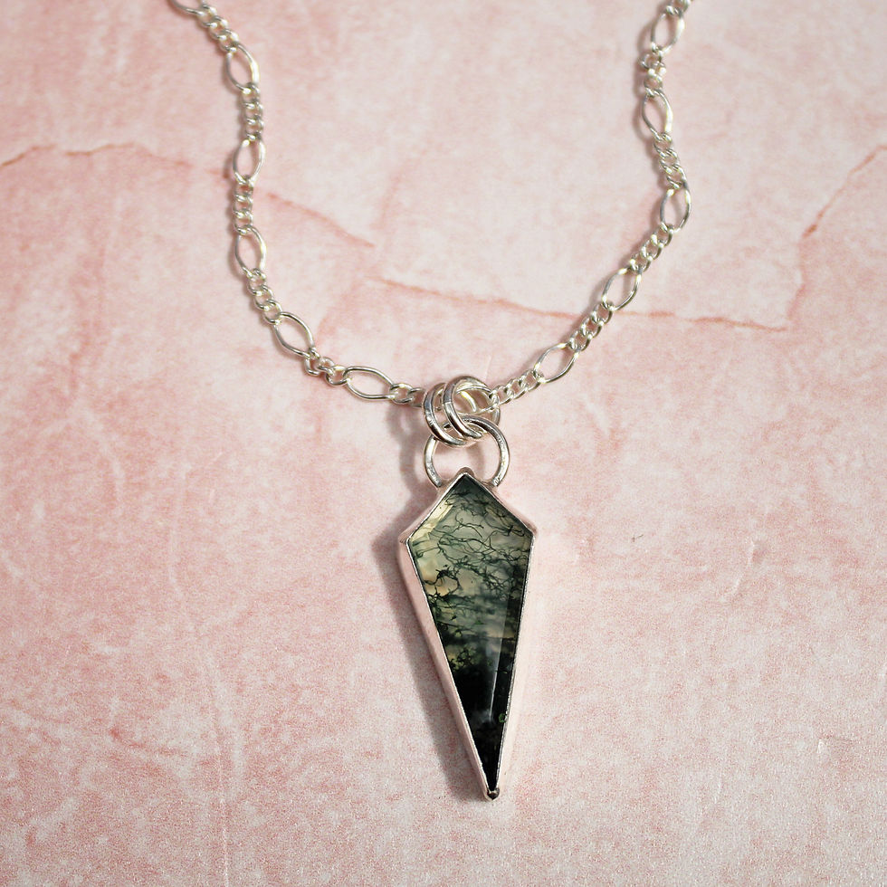Thumbnail: Moss Agate Kite Sterling Silver Necklace "Made To Order"